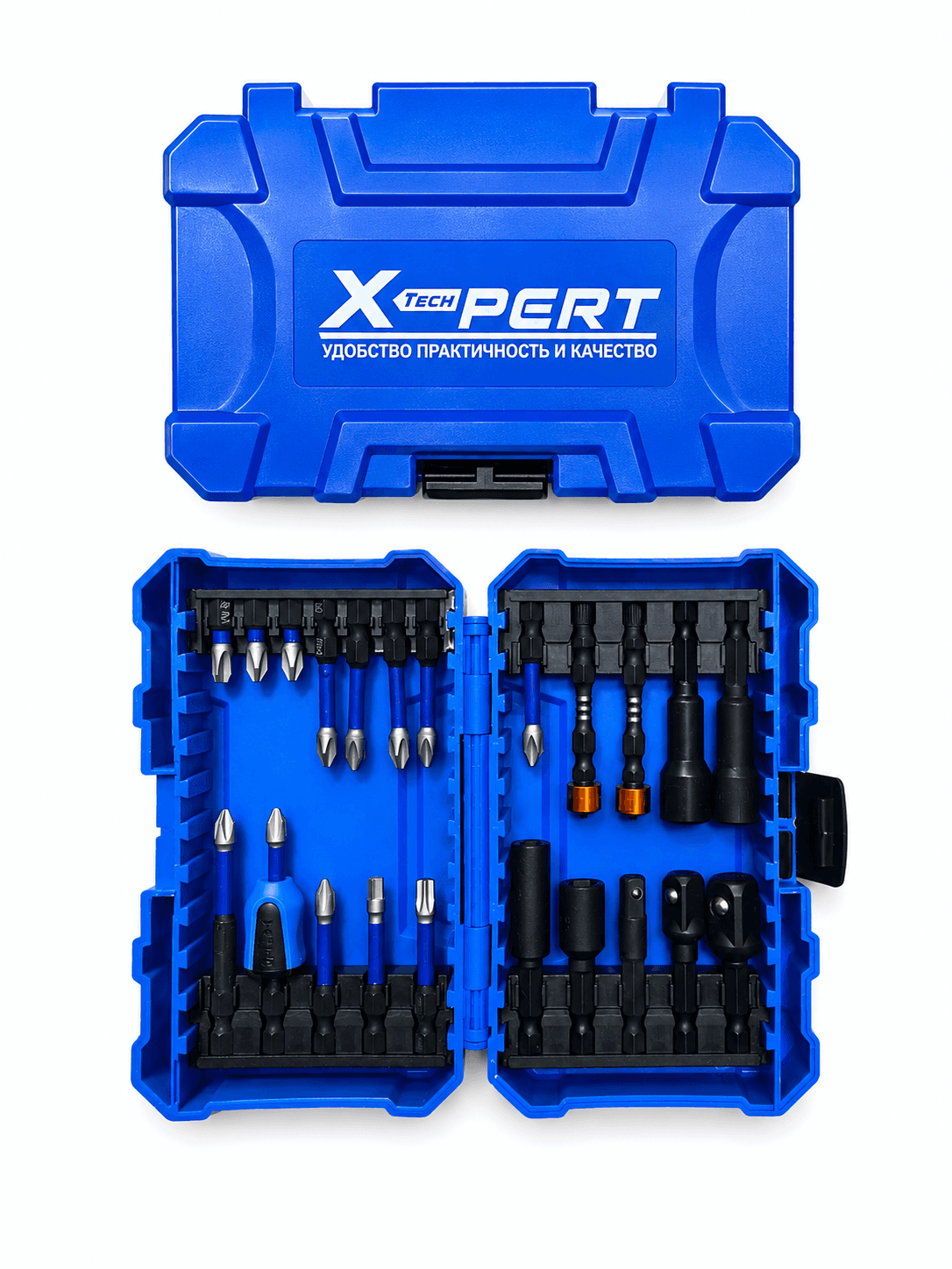 Набор бит и насадок в кейсе, 25 предметов, синий, X-PERT (XP-70730T)
